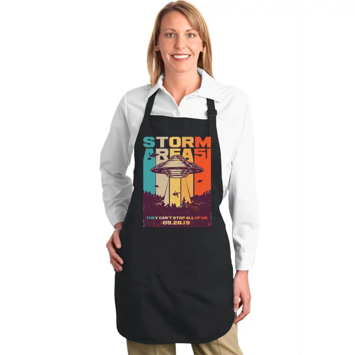 Retro Storm Area 51 UFO They Can't Stop Us All Full-Length Apron With Pocket