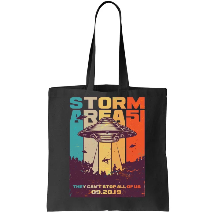 Retro Storm Area 51 UFO They Can't Stop Us All Tote Bag