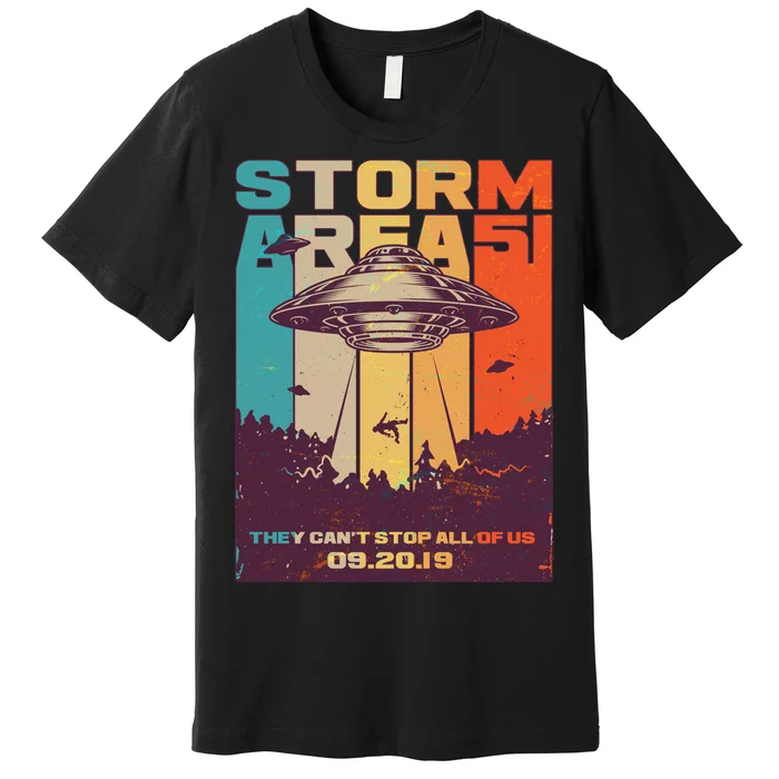 Retro Storm Area 51 UFO They Can't Stop Us All Premium T-Shirt