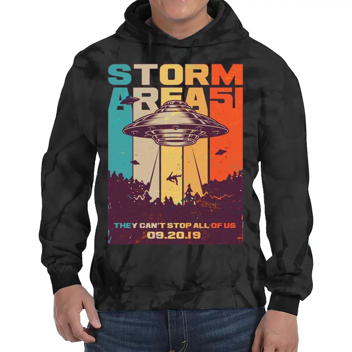 Retro Storm Area 51 UFO They Can't Stop Us All Tie Dye Hoodie