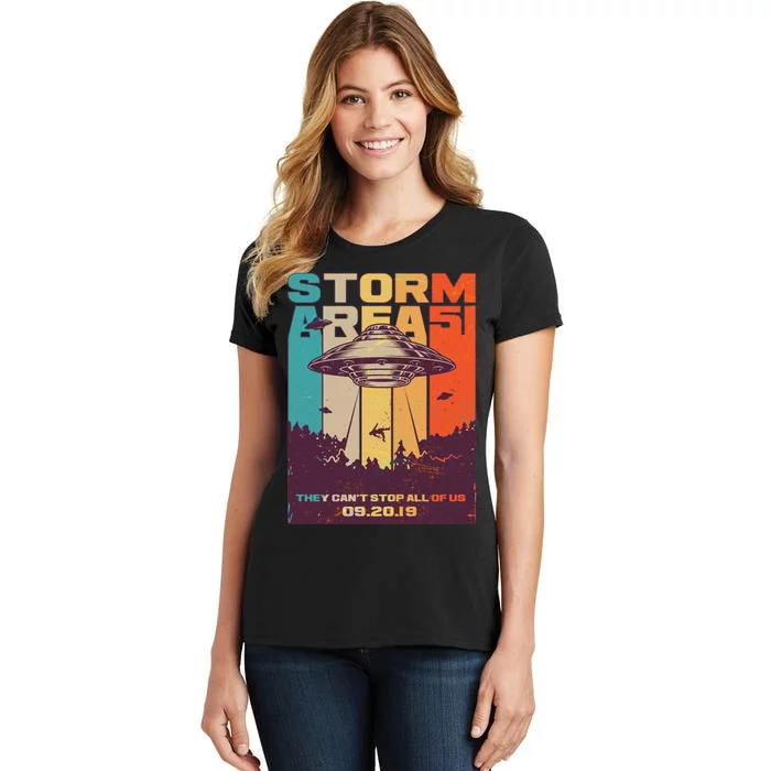 Retro Storm Area 51 UFO They Can't Stop Us All Women's T-Shirt