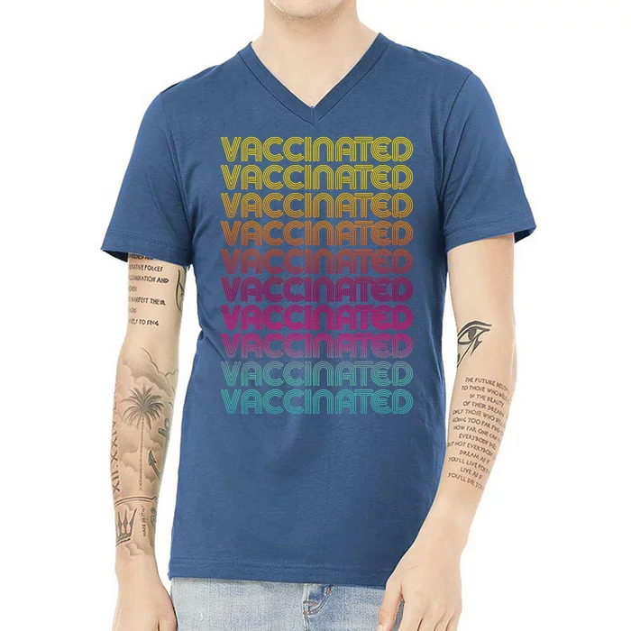 Retro Style Rainbow Vaccinated V-Neck T-Shirt