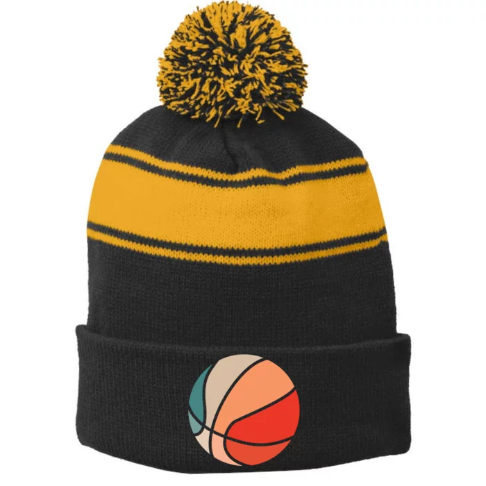 Retro Sunset Basketball Stripe Pom Pom Beanie