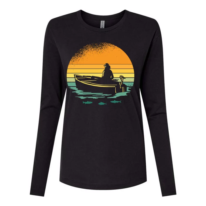 Retro Sunset Boat Womens Cotton Relaxed Long Sleeve T-Shirt