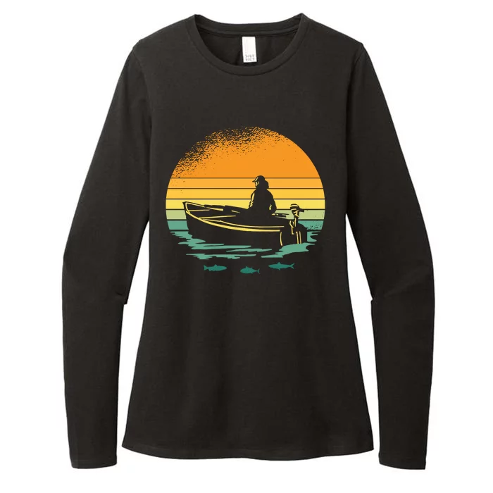 Retro Sunset Boat Womens CVC Long Sleeve Shirt