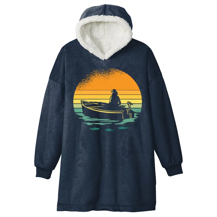 Retro Sunset Boat Hooded Wearable Blanket