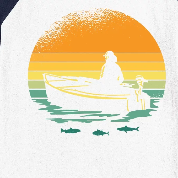 Retro Sunset Boat Baseball Sleeve Shirt