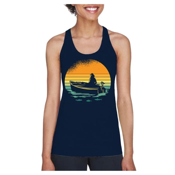 Retro Sunset Boat Women's Racerback Tank