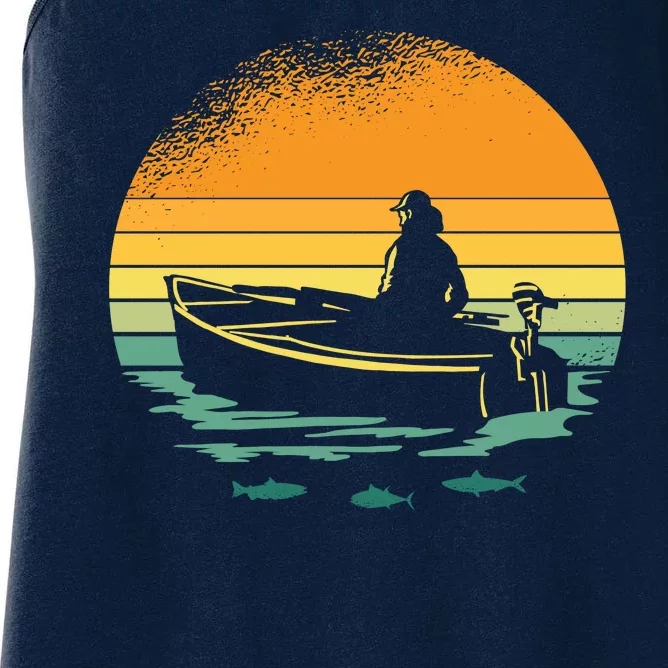 Retro Sunset Boat Women's Racerback Tank