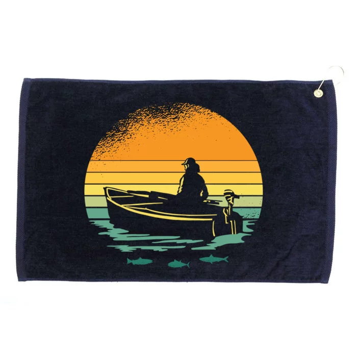 Retro Sunset Boat Grommeted Golf Towel