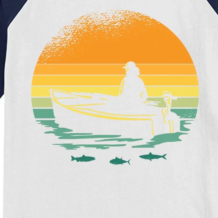 Retro Sunset Boat Kids Colorblock Raglan Jersey