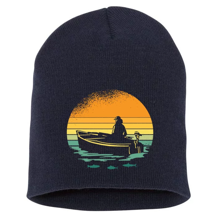 Retro Sunset Boat Short Acrylic Beanie