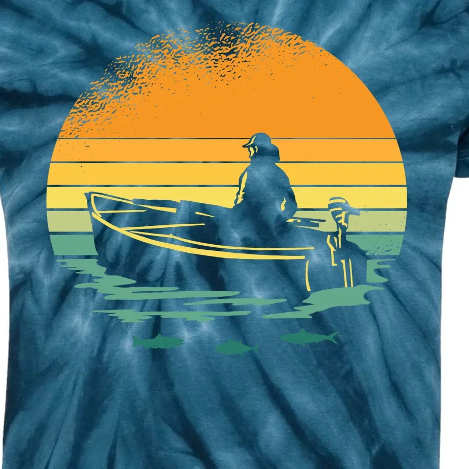 Retro Sunset Boat Kids Tie-Dye T-Shirt