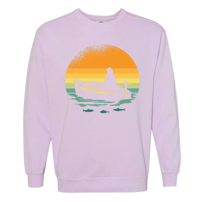 Retro Sunset Boat Garment-Dyed Sweatshirt