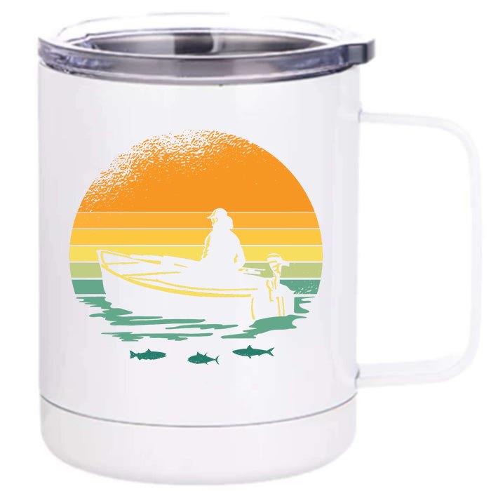 Retro Sunset Boat Front & Back 12oz Stainless Steel Tumbler Cup