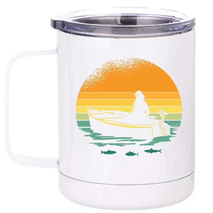 Retro Sunset Boat Front & Back 12oz Stainless Steel Tumbler Cup