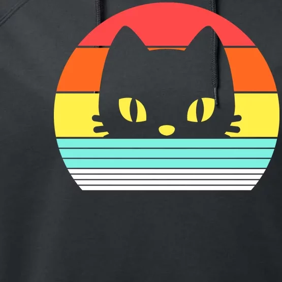 Retro Sunset Cat Performance Fleece Hoodie