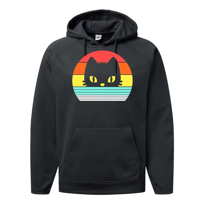 Retro Sunset Cat Performance Fleece Hoodie