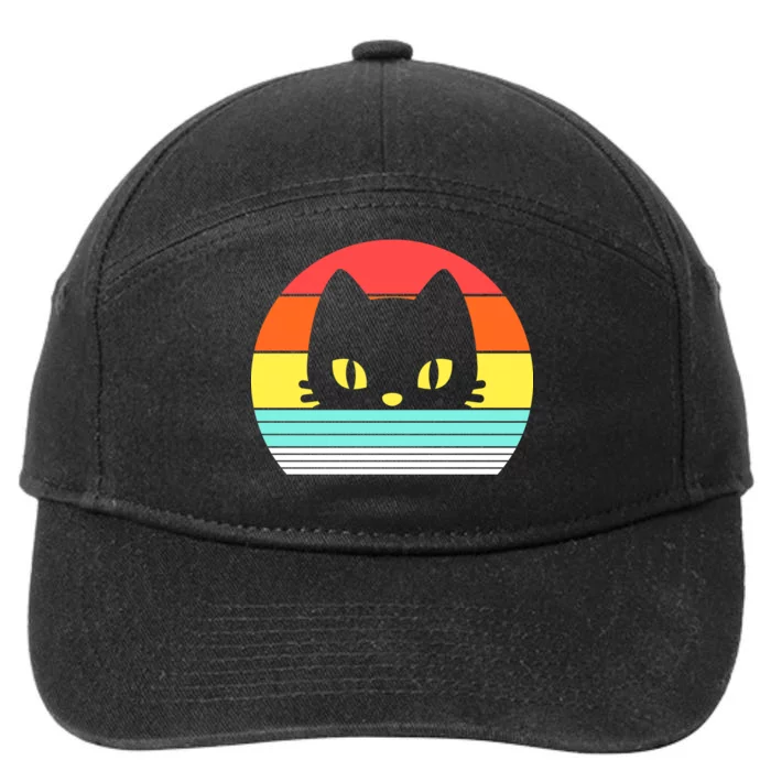 Retro Sunset Cat 7-Panel Snapback Hat