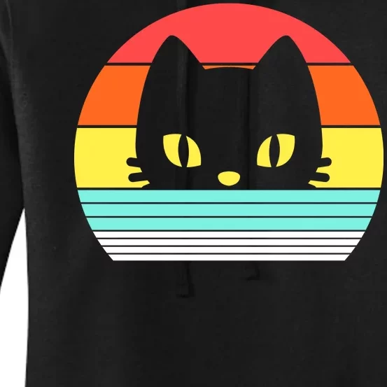 Retro Sunset Cat Women's Pullover Hoodie