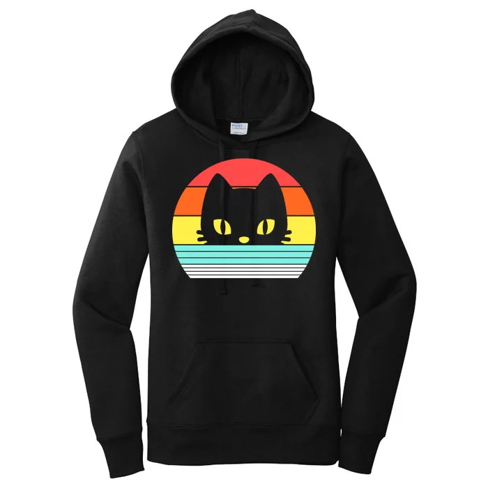 Retro Sunset Cat Women's Pullover Hoodie