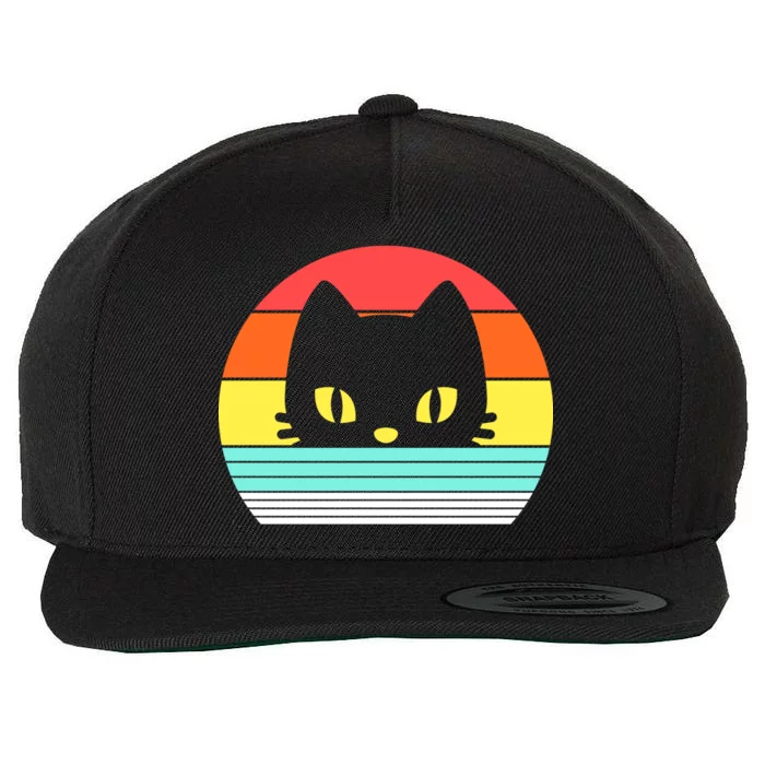 Retro Sunset Cat Wool Snapback Cap