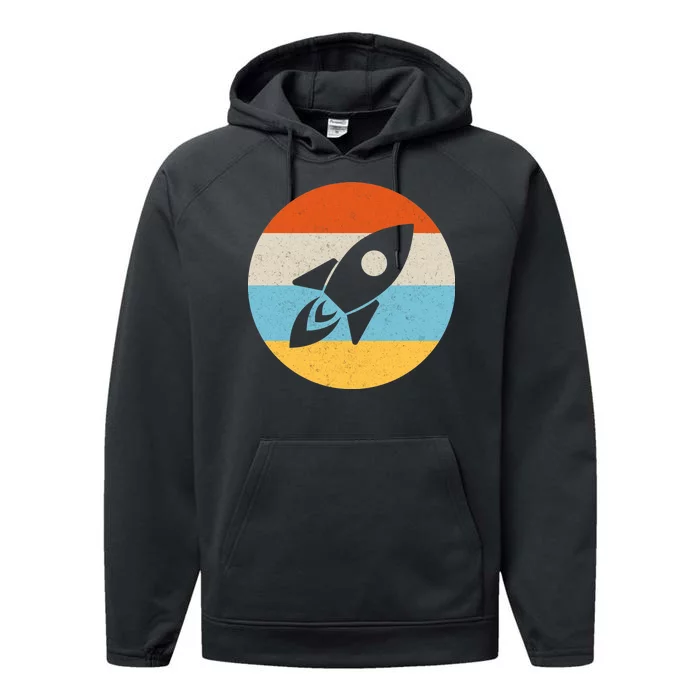 Retro Sunset Spaceship Performance Fleece Hoodie