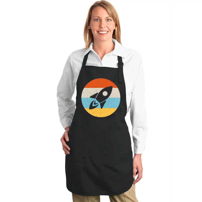 Retro Sunset Spaceship Full-Length Apron With Pocket