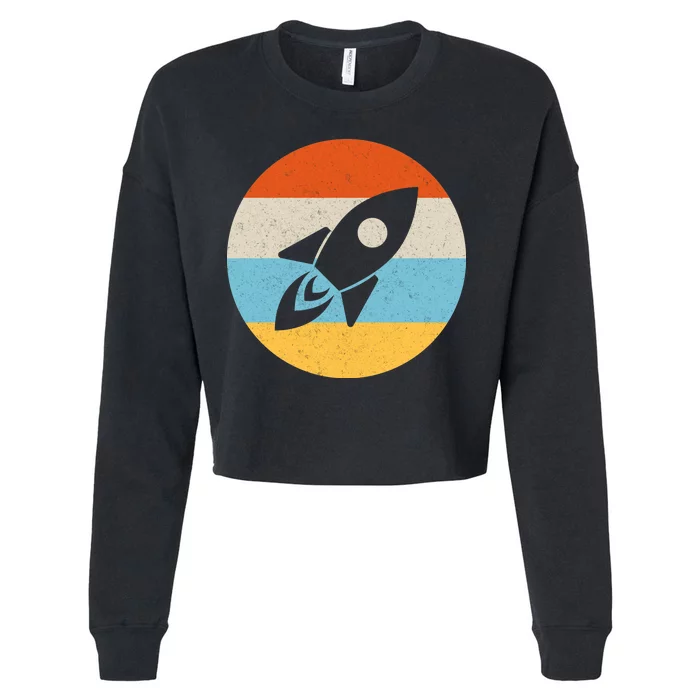 Retro Sunset Spaceship Cropped Pullover Crew