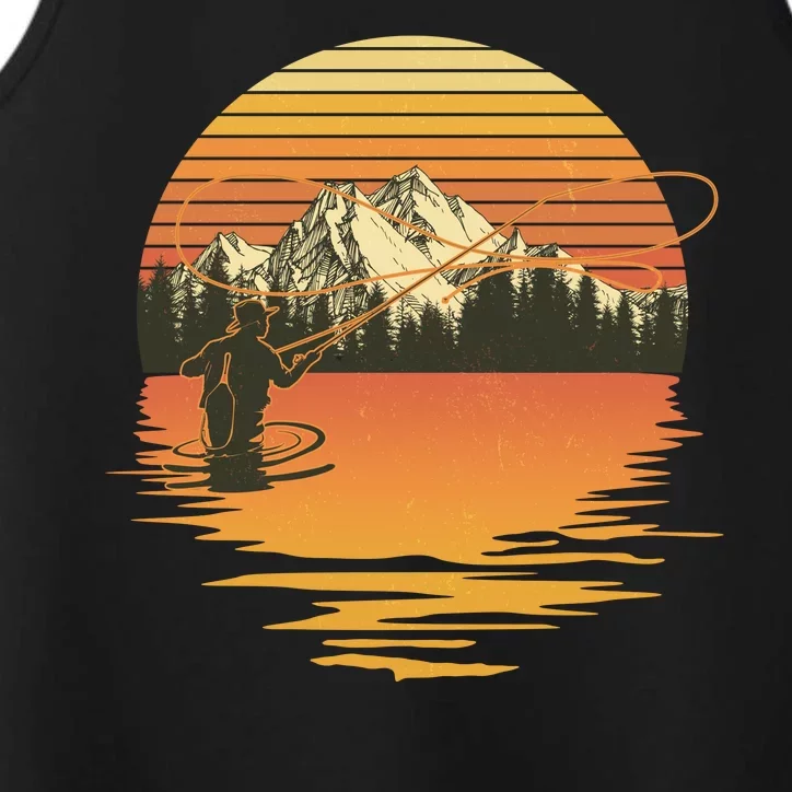 Retro Sunset Sunrise Fly Fisherman Performance Tank