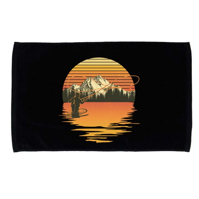 Retro Sunset Sunrise Fly Fisherman Microfiber Hand Towel