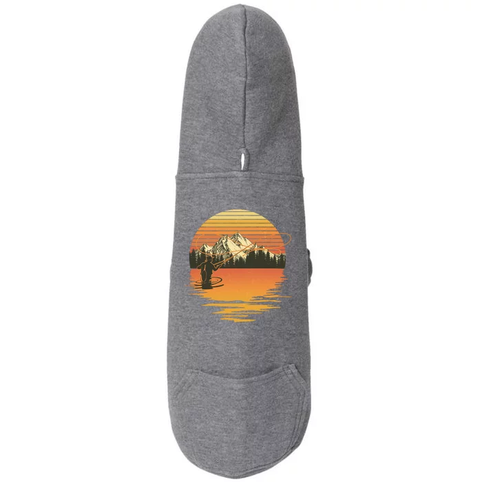 Retro Sunset Sunrise Fly Fisherman Doggie 3-End Fleece Hoodie