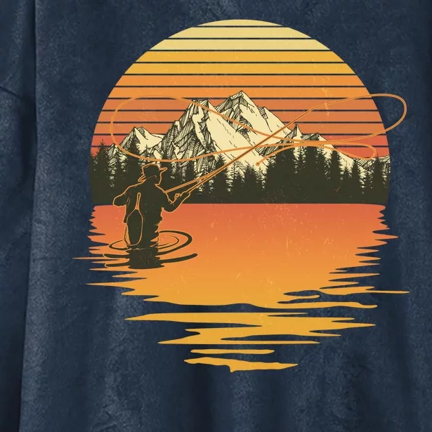 Retro Sunset Sunrise Fly Fisherman Hooded Wearable Blanket