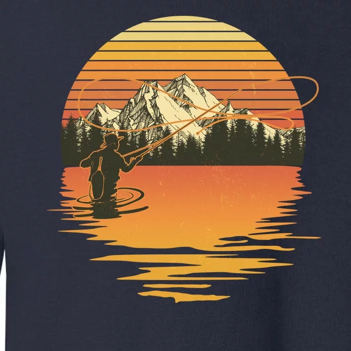 Retro Sunset Sunrise Fly Fisherman Toddler Sweatshirt