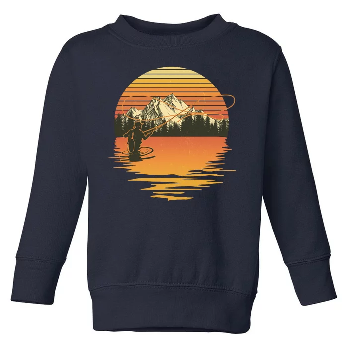 Retro Sunset Sunrise Fly Fisherman Toddler Sweatshirt