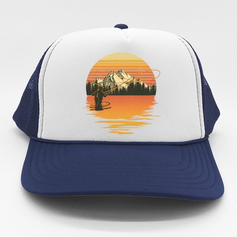Retro Sunset Sunrise Fly Fisherman Trucker Hat