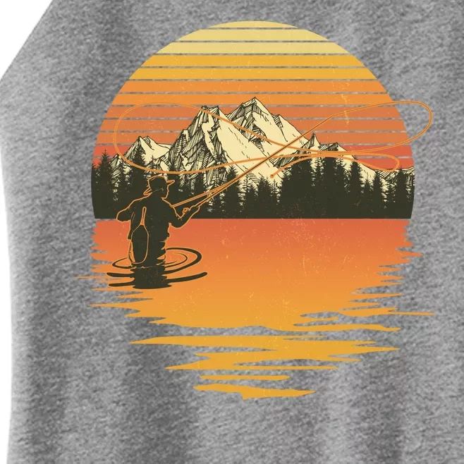 Retro Sunset Sunrise Fly Fisherman Women’s Perfect Tri Rocker Tank