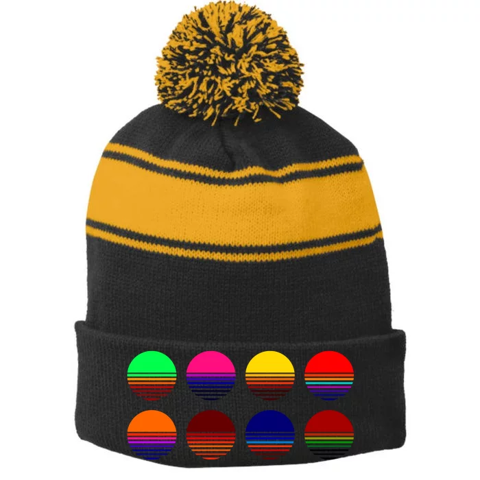 Retro Sunsets Stripe Pom Pom Beanie