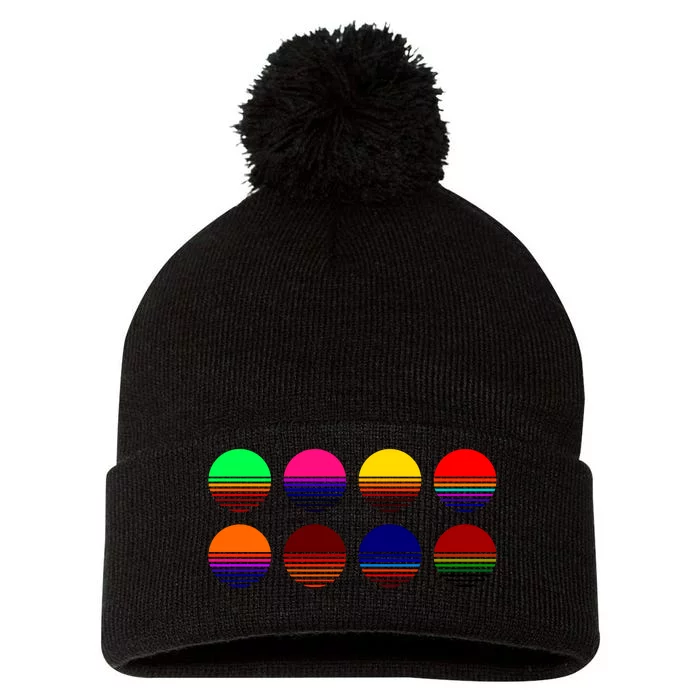 Retro Sunsets Pom Pom 12in Knit Beanie