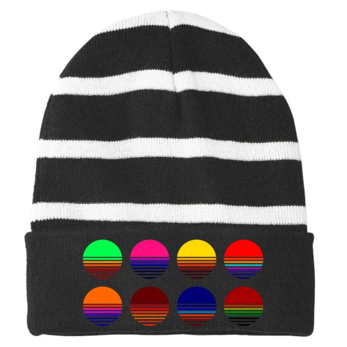 Retro Sunsets Striped Beanie with Solid Band