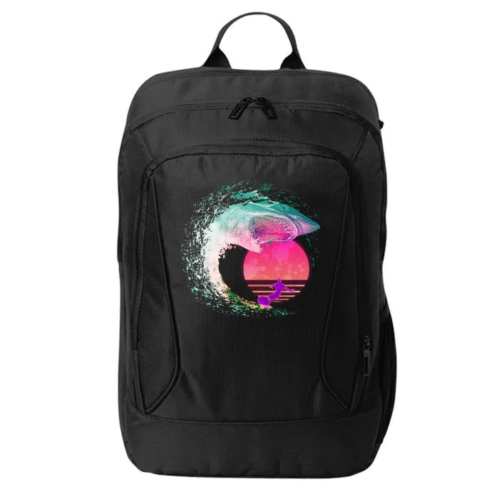 Retro Surfer Shark Wave City Backpack