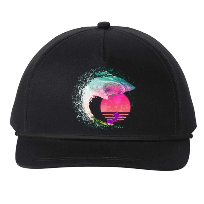 Retro Surfer Shark Wave Snapback Five-Panel Rope Hat