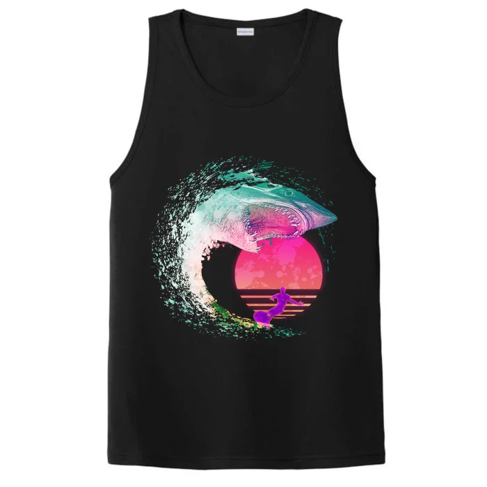 Retro Surfer Shark Wave Performance Tank