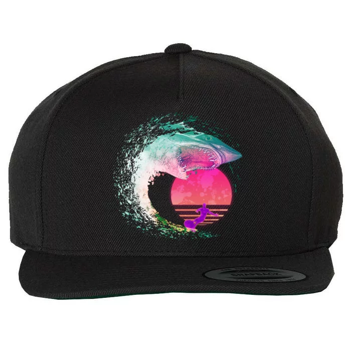 Retro Surfer Shark Wave Wool Snapback Cap