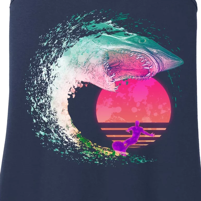 Retro Surfer Shark Wave Ladies Essential Tank