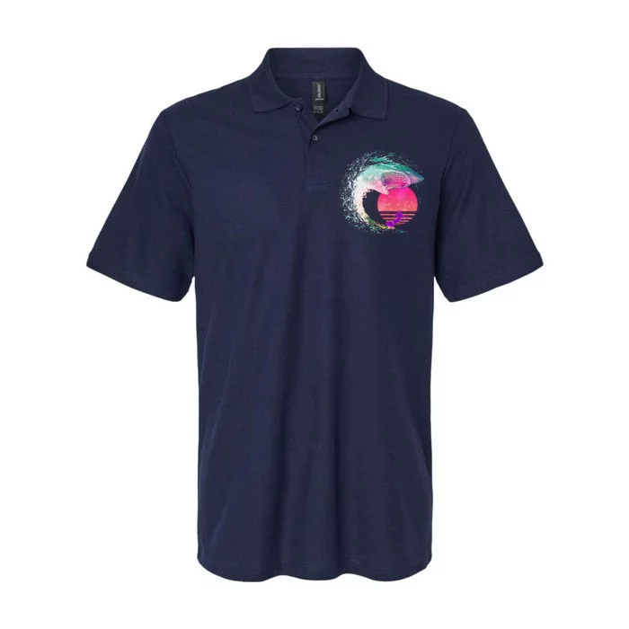 Retro Surfer Shark Wave Softstyle Adult Sport Polo