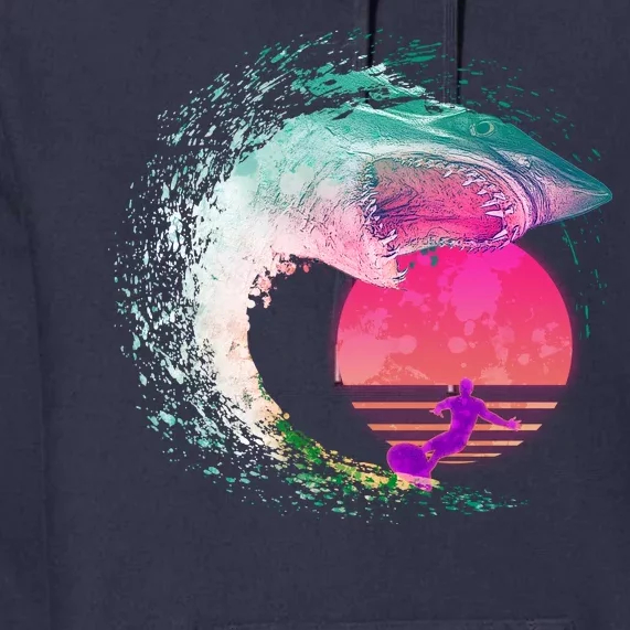 Retro Surfer Shark Wave Premium Hoodie