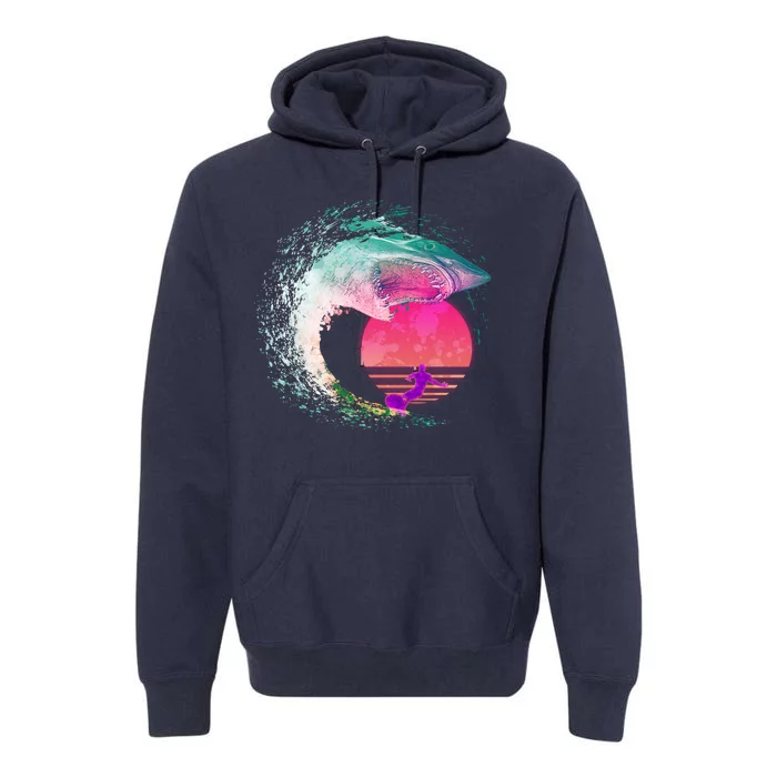 Retro Surfer Shark Wave Premium Hoodie