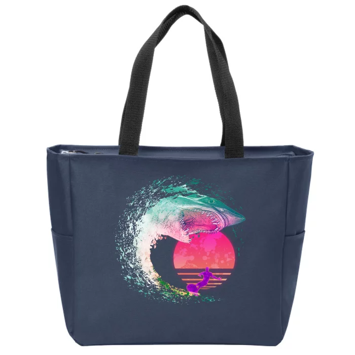 Retro Surfer Shark Wave Zip Tote Bag