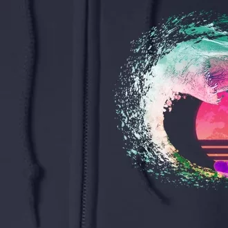 Retro Surfer Shark Wave Full Zip Hoodie